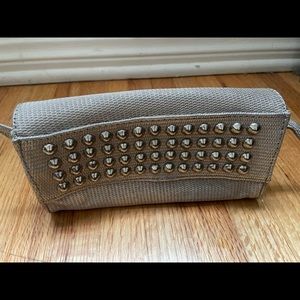 Calleen Cordero silver clutch and shoulder bag